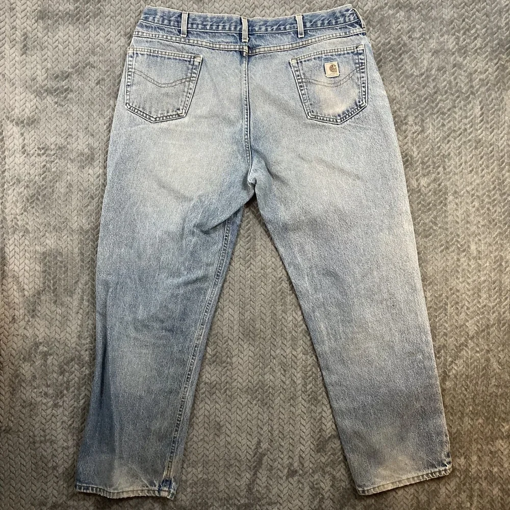 Carhartt Relaxed Fit Denim Jeans Mens 42x30 Light Wash Distressed Workwear USA